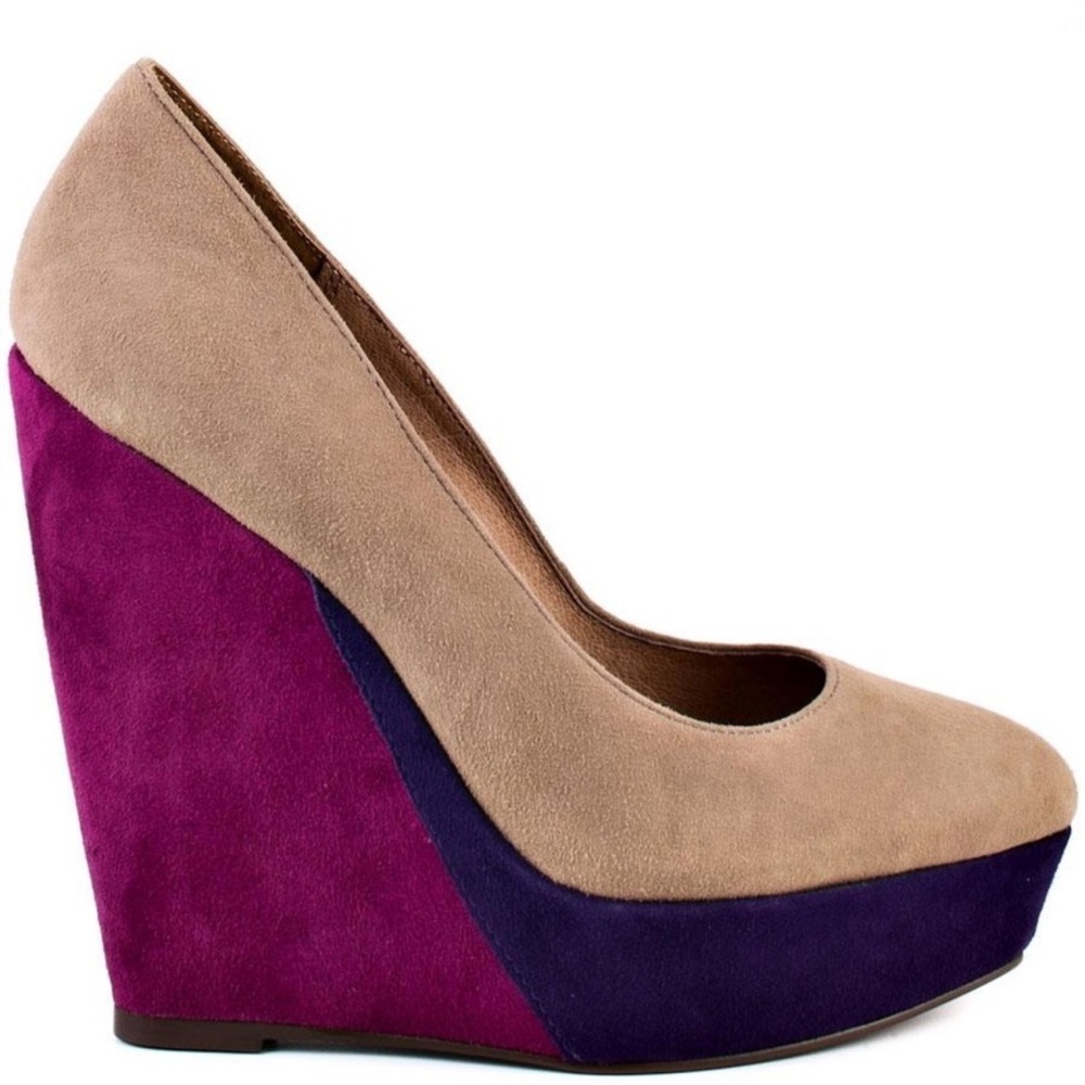 Steven Steve Madden Kathi Stylish Tan Purple Wedge shoes women 7.5M chunky Y2K
